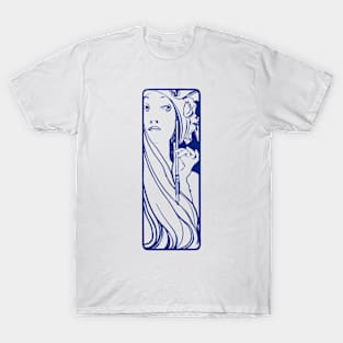 Alphonse Mucha "the muse of art" (blue) T-Shirt